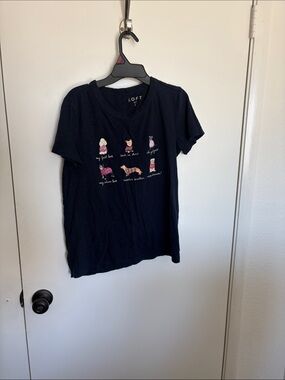 LOFT Navy Graphic Tee with Cute Dog Icons